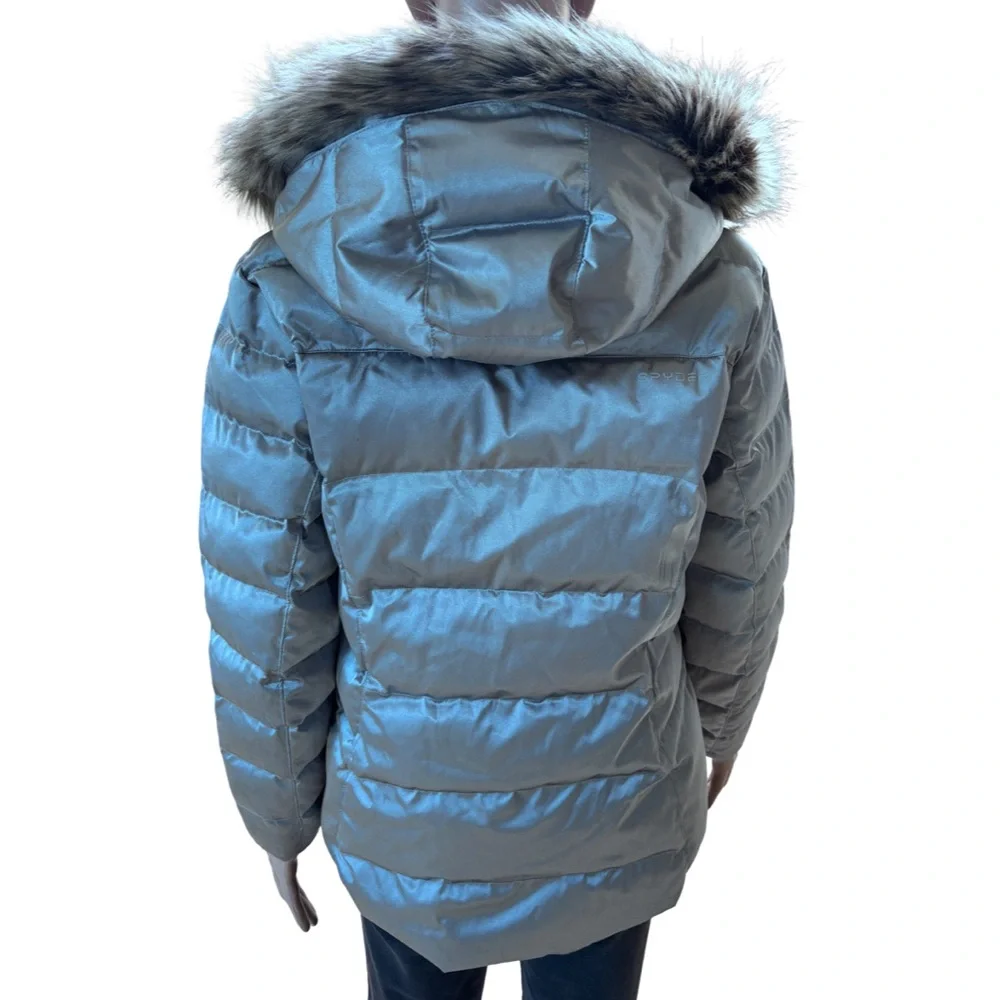 Spyder Silver Puffer Jacket Faux Fur Hooded Coat Juniors 14